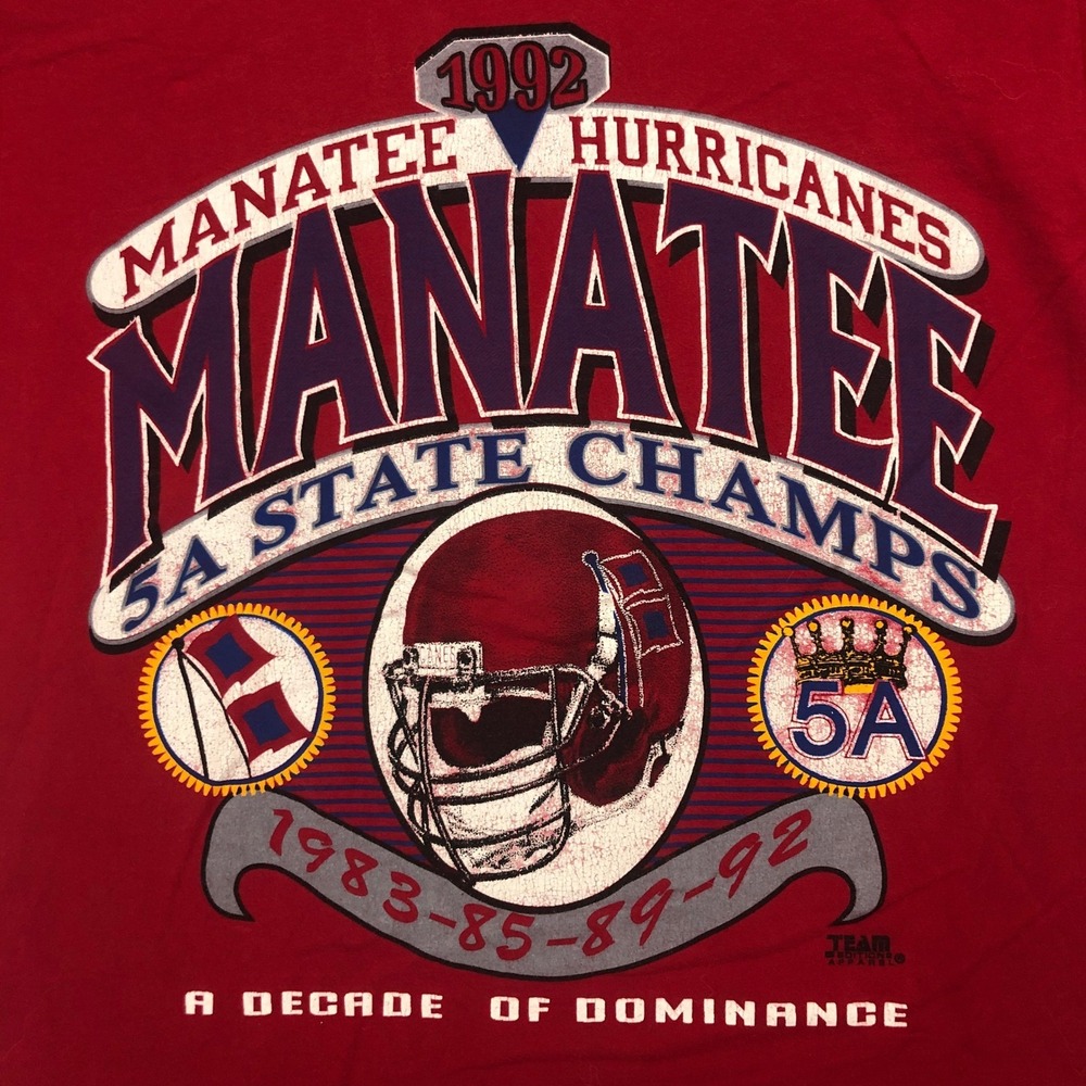 Team Edition Vintage Manatee Hurricanes Football Graphic Tee Men's‎ Size Large